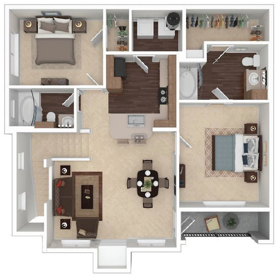 Floor plan for 2 beds, 2 baths, 1097 sqft